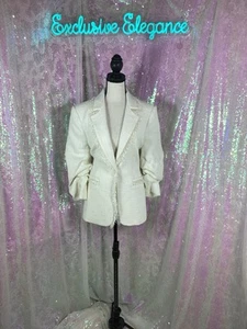 Blazer Cinq A Sept Khloe avorio con perline boule taglia 12 AUTENTICO nuovo con etichette - Foto 1 di 12