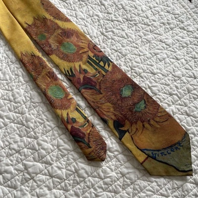 Corbata de girasoles Ralph Marlin Vincent Van Gogh impresión artística vintage amarilla Foto 1 de 4