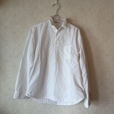 Camisa de manga larga de algodón blanca 45 RPM con botón de repuesto usada Foto 1 de 4