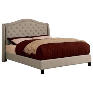 Furniture of America Quill Transitional Fabric Tufted Cal King Bed in Warm Gray - Picture 1 of 8