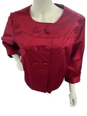 女式 Apt 9 深红色缎面感觉 6 纽扣夹克带口袋 XL 码 — 第 1/4 张图片