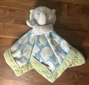HTF Carters Just One Year Elephant Blue Green Lovey Security Blanket Love Me - Picture 1 of 6
