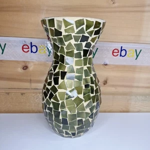 Handgefertigte Mosaik Recycling Glas Vase Kerzenhalter grün 8" hoch Wohndeko - Bild 1 von 10