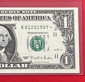 1995 STAR NOTE $1 Dollar Bill ( DALLAS K ) Uncirculated - Picture 1 of 3