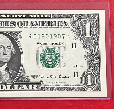 1995 STAR NOTE $1 Dollar Bill ( DALLAS K ) Uncirculated - Image 1 of 3