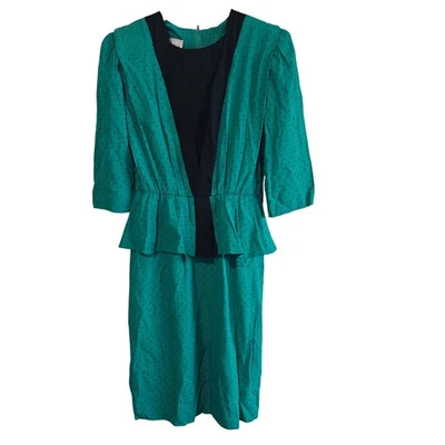 Vintage Kristina Peplum Dress Womens Size 6 Blue Polka Dot 80s Glam Rock Pinup - Image 1 of 4