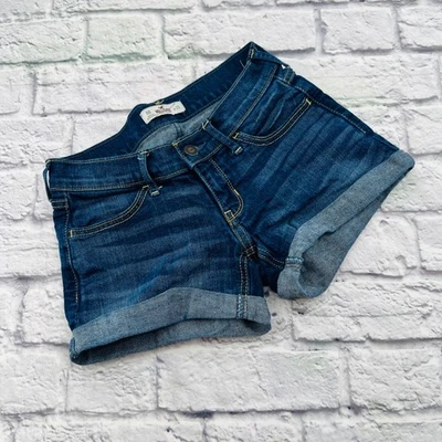Hollister Womens Blue Denim Cuffed Shortie Shorts Size 00 W23 - Image 1 of 4