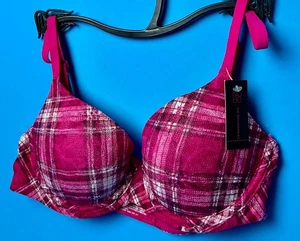 NO BOUNDRY JUNIOR PUSH UP PINK PLAID BRA SIZE 32C - Picture 1 of 5