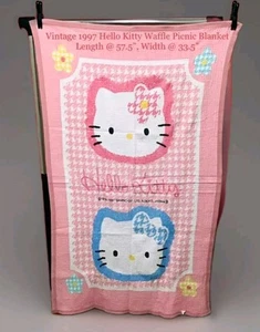 Vintage 1997 Sanrio Hello Kitty Tokyo Japan  Waffle Picnic Towel Blanket HTF - Picture 1 of 6