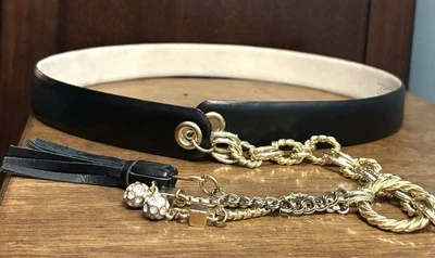Talbots Black Croc Embossed Belt GoldTone H’ware SzL/36 3/4”Wide Read Desc - Image 1 of 3