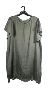 Bellaumbra 100% Linen Green Dress Made in Italy Size 3X Crochet Bottom - Picture 1 of 8