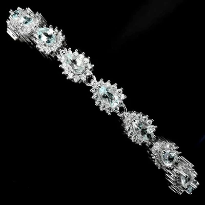 Pulseira de prata esterlina 925 pera água-marinha 5x3mm joias de pedra preciosa 9 polegadas - Imagem 1 de 4