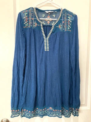 Top túnica boho bordada manga larga Great Northwest Indigo talla L Foto 1 de 4