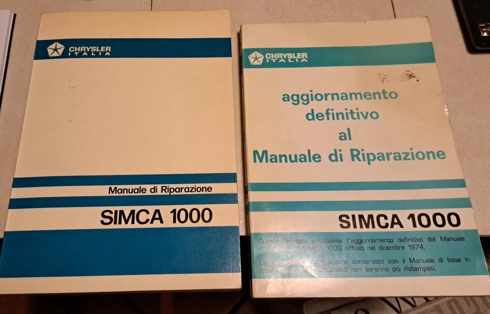 Manuale di Assistenza Officina Riparazioni SIMCA 1000 1974 + AGGIORNAMENTO 2 VOL - Immagine 1 di 3