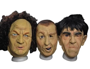 The Three Stooges Larry, Moe, Curley Masks Latex Halloween Full Head Vintage - Picture 1 of 4