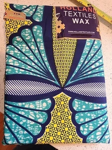 Holland Textilien Wachsstoff afrikanischer Druck 2 Yards 26" x 45" blau gelb aqua - Bild 1 von 7