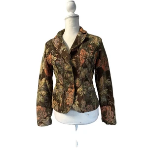 Chaqueta Blazer DKNY Marrón Floral Tapiz Abotonada Talla Pequeña - Imagen 1 de 10