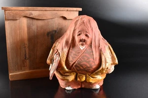 U1336: Japanese Kiyomizu-ware Colored porcelain DOLL Statue , auto w/signed box - Picture 1 of 11