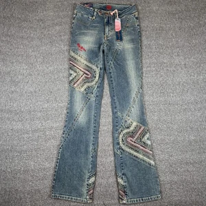 Pantalones de mezclilla vintage Pepe para mujer 24 azul bordado logotipo acampanado corte bootcut Y2K Bratz nuevos con etiquetas - Imagen 1 de 8