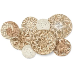 Set of 8 Hanging Woven Wall Basket Handmade Decorative Rustic Boho Basket Dec... - Picture 1 of 6