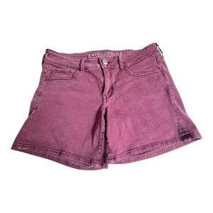 VTG American Eagle Women's SZ 8 MIDI SHORTS Denim Twill Burgundy Super Stretch - Picture 1 of 8
