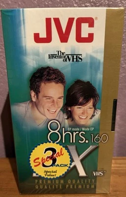 3 JVC Blank VHS Tapes SX160 Premium Quality 8 Hour EP Mode new - Image 1 of 2