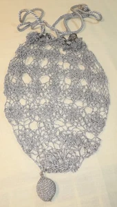 Vintage Edwardian Silver Hand Crocheted Tatted Drawstring Reticule Bag - Picture 1 of 4