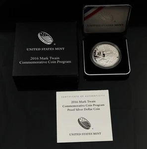 2016-P $1 Proof Mark Twain Commemorative Silver Dollar Coin W/Mint Box & COA - Picture 1 of 10