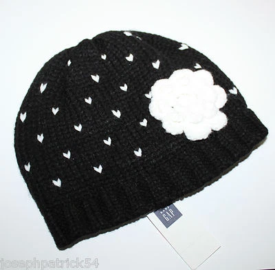 Baby Gap NUEVO CON ETIQUETAS Niña 6 12 18 Mo. Sombrero tejido negro con flor de ganchillo marfil - forrado Foto 1 de 2