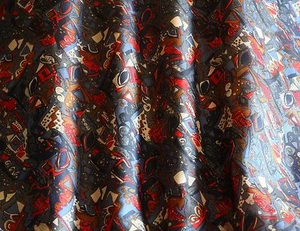 Tela de tafetán impresa roja/dorada/azul 100 % seda tela, 44" W, por yarda (TS-7369) - Imagen 1 de 2