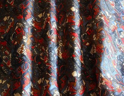 Red/Gold/Blue Printed Tissue Taffeta 100% Silk Fabric, 44" W, By Yard (TS-7369) - Image 1 of 2