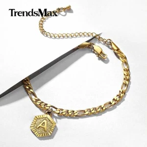 Brazalete tobillo con letras iniciales personalizadas alfabeto 7,5-10" chapado en oro - Imagen 1 de 38