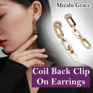 Pendientes colgantes de oro grandes de tres cadenas invisibles con clip en espiral sin perforar - Imagen 1 de 21