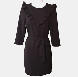 H&M Kleid Rüschenausschnitt gerade schwarz Taille zum Binden Größe 4 - Bild 1 von 7