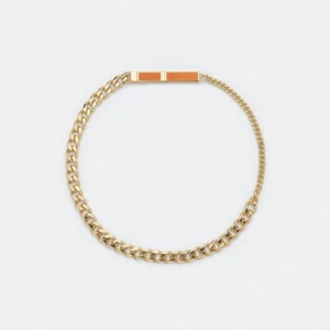 Pulsera BOTTEGA VENETA ID Esmalte Naranja y Chapado en Oro Cadena Plata Talla Mediana - Imagen 1 de 8