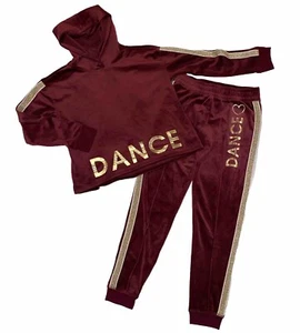 Justice Girls Size 14/16 Active 2pc Dance Outfit Burgundy Velour, EUC - Picture 1 of 9