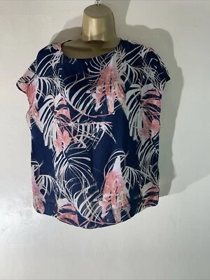 Womens Next Petite Uk 12 Blue Mix Pattern Cap Sleeve Relax Fit Blouse Shirt Top - Image 1 of 4