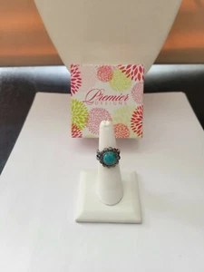 New Premier Designs Jewelry CABO Antiqued Silver Faux Turquoise Ring Sz 6 - Picture 1 of 5