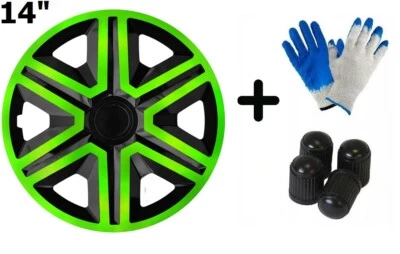 Radkappen Radzierblenden Radblenden 4x Stück Action Grün Schwarz NRM 14" 3403 - Bild 1 von 4