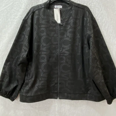 Calvin Klein Jacket Woman's 2x-3x Black Full Zip All Over Logo Active Med Weight - Imagem 1 de 4