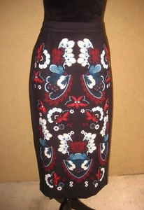 A.L.C Haley black 100% silk multicolor floral design kick pleat lined skirt 12 - Picture 1 of 10