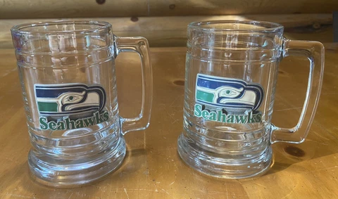 Vintage 1990’s Seattle Seahawks Glass Mug Set, Old Logo Design Cover