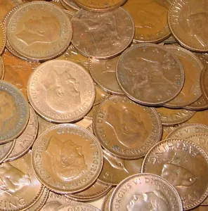 50 FARTHINGS BULK LOT OF OLD ENGLISH COINS 1900-1956 - Picture 1 of 1