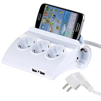 revolt Schaltbare 5-fach-Steckdosenleiste, 2 USB-Ladeports, Smartphone-Ablage - Bild 1 von 4