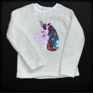 Girls between” Fuzzy Sequins Unicorn Sweater Size 8 - Picture 1 of 6