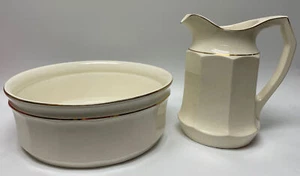 Antique German Musterschulz Cream Colored Porcelain Water Pitcher & Bowl - Picture 1 of 8