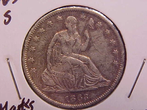 1863 S SEATED LIBERTY HALF DOLLAR - MARKS ON OBVERSE - AU - SEE PICS! - (X1364) Cover