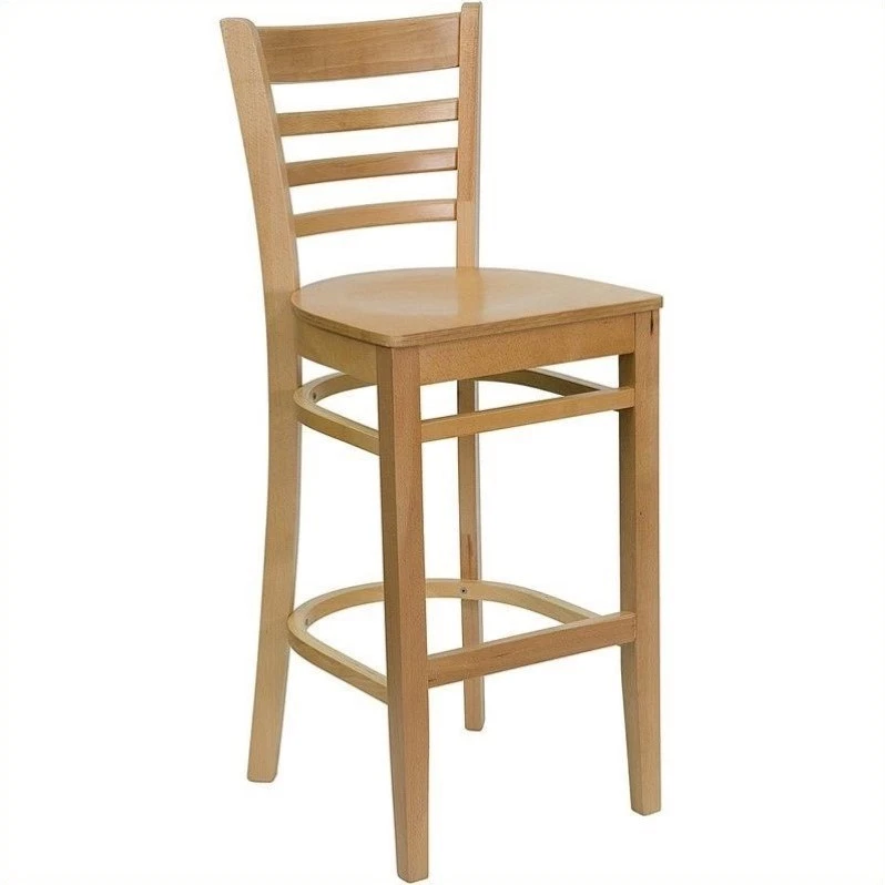 Flash Furniture Hercules Series Ladder Back Natural Wood Restaurant Barstool