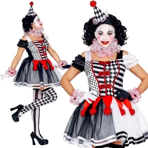 Miss Harlekin Clown Pierrot Damen Kostüm Kleid Zirkus - Karneval Fasching - Bild 1 von 1