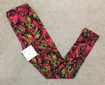 Новый с Ярлыками LuLaRoe леггинсы ~ OS ~ розовый черный и неоновый зеленый павлиньи перья ~ * единорог * - Изображение 1 из 2